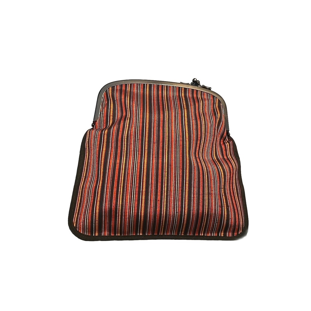 JAPANESE KIMONO VINTAGE CLASP COIN CASE  POUCH TSUMUGI  WOVEN STRIPE KISS‎ LOCK